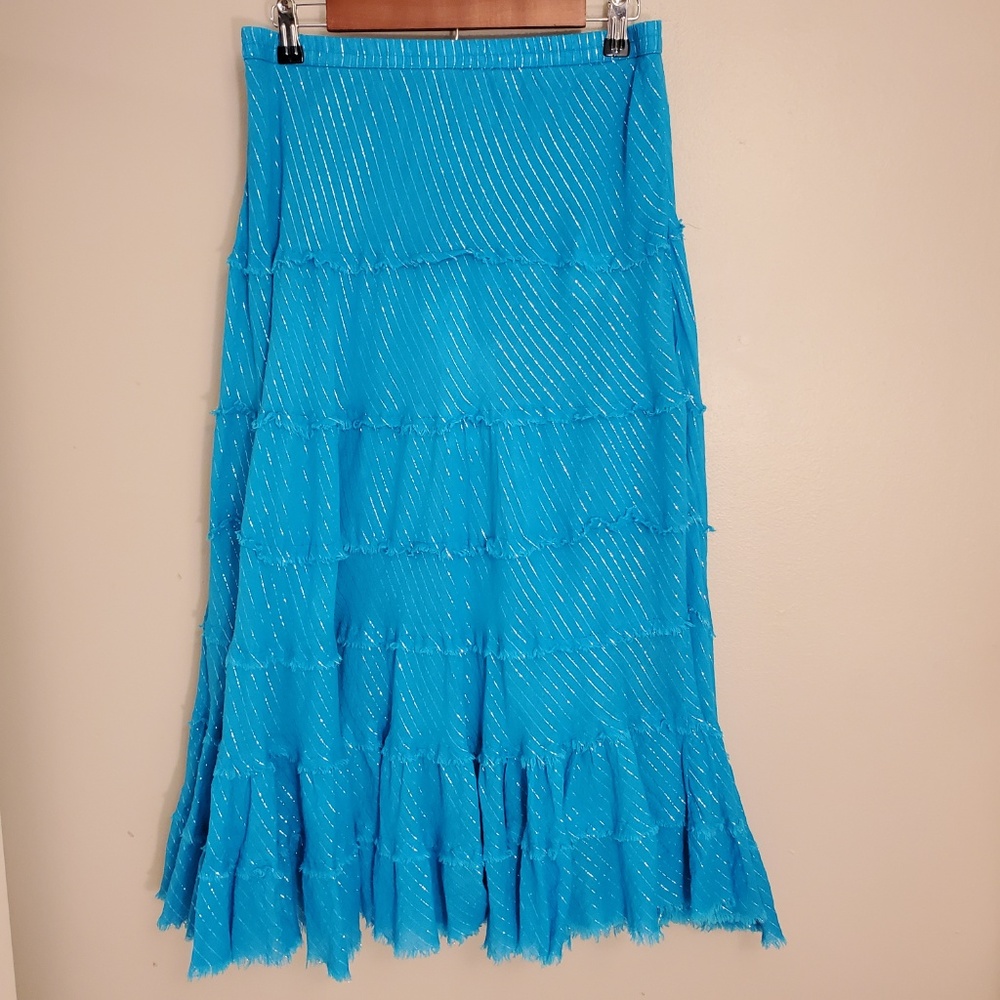 Lauren Hancock Teal Raw Edge Skirt Sz. L